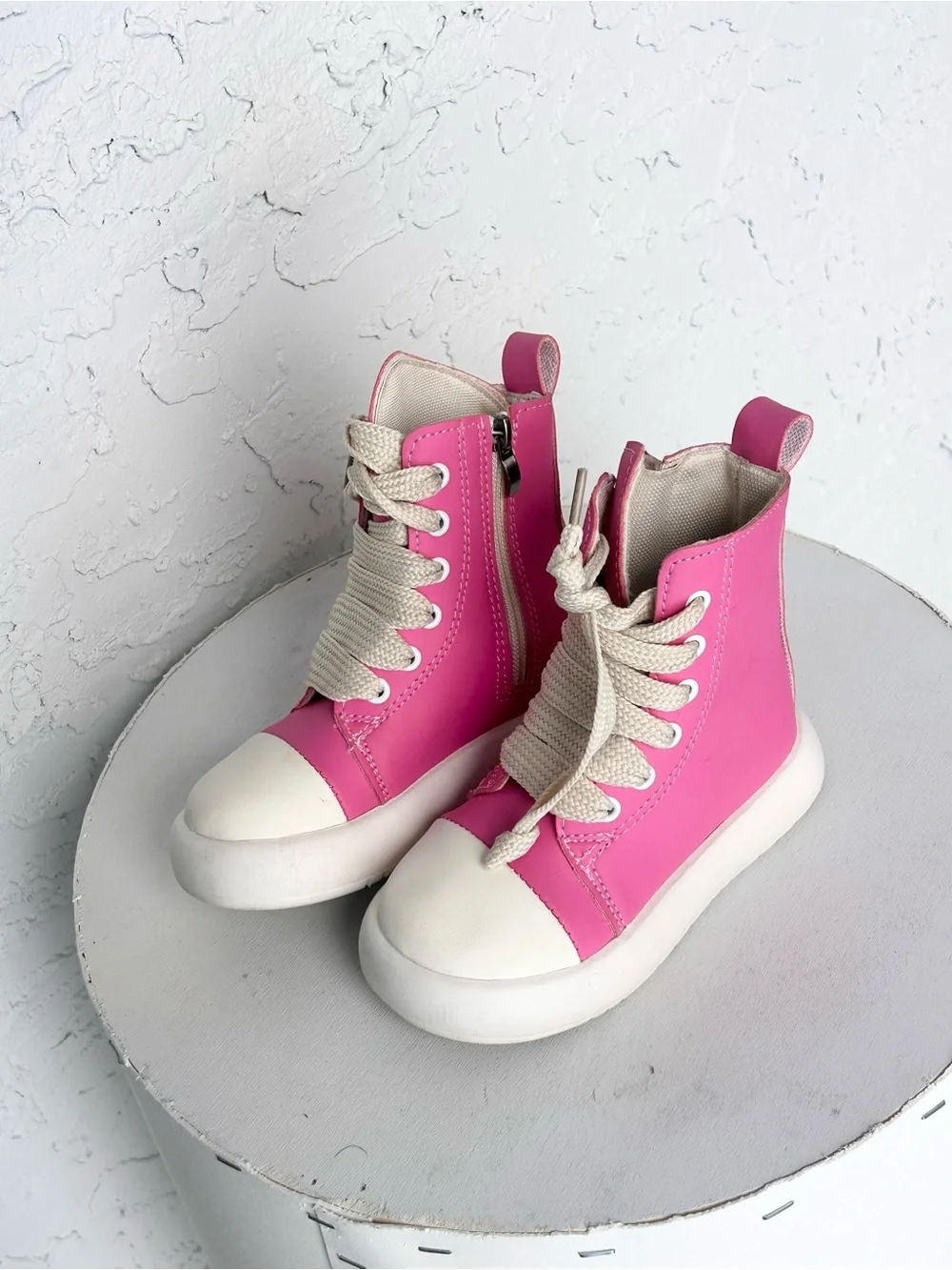 SHEIN Hot Pink High-Top Kids Sneakers with Cream Laces